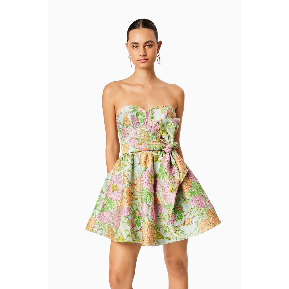 Elliatt Floral Strapless Dress - Pink and Green